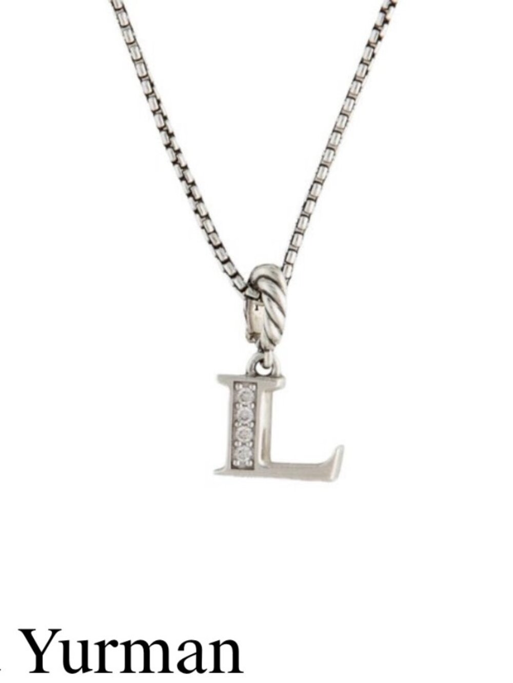 DAVID YURMAN STERLING SILVER 925 DIAMOND PAVE INITIAL 'L' PENDANT NECKLACE - Picture 2 of 6